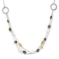 Sterling Silver Antiqued Brown Green Yellow CZ Necklace, 18" view 1