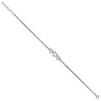 Sterling Silver Rhodium-plated Polished Three Linked CZ Open Hearts Bracelet with 1 Inch Extension, 7" view 2