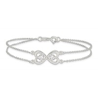 Sterling Silver Polished CZ Heart Infinity Two-strand Bracelet - 7.5in view 3