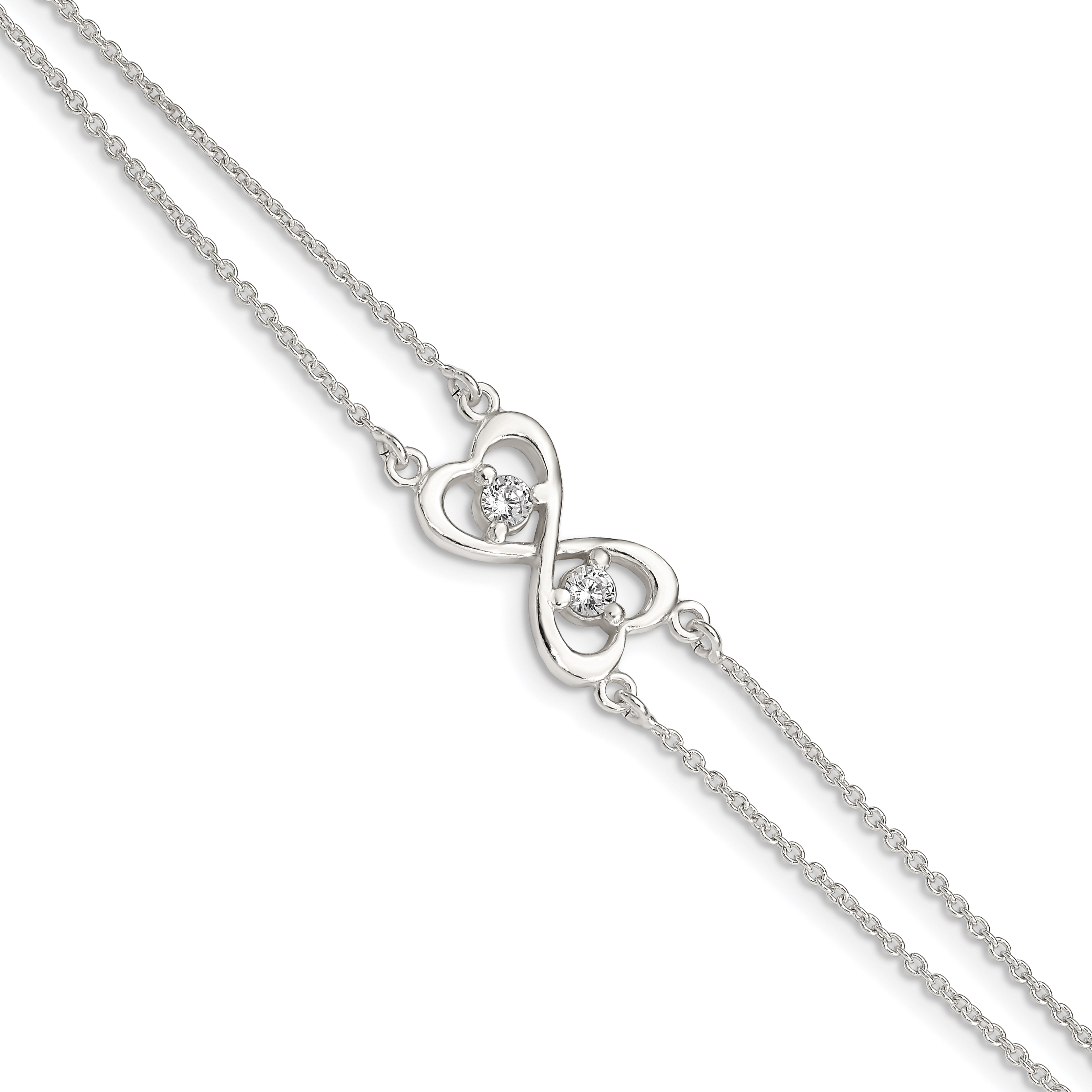 Sterling Silver Polished CZ Heart Two-strand Bracelet (QX924CZ)