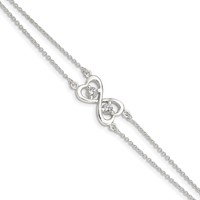 Sterling Silver Polished CZ Heart Infinity Two-strand Bracelet - 7.5in view 1