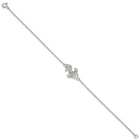 Sterling Silver Rhodium-plated Polished CZ Anchor Bracelet, 7" view 2