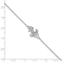 Sterling Silver Rhodium-plated Polished CZ Anchor Bracelet, 7" view 3
