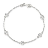 Sterling Silver Polished Bezel CZ 5-Station Bracelet, 7.75" view 3