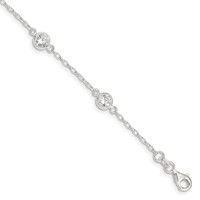 Sterling Silver Polished Bezel CZ 5-Station Bracelet, 7.75" view 1