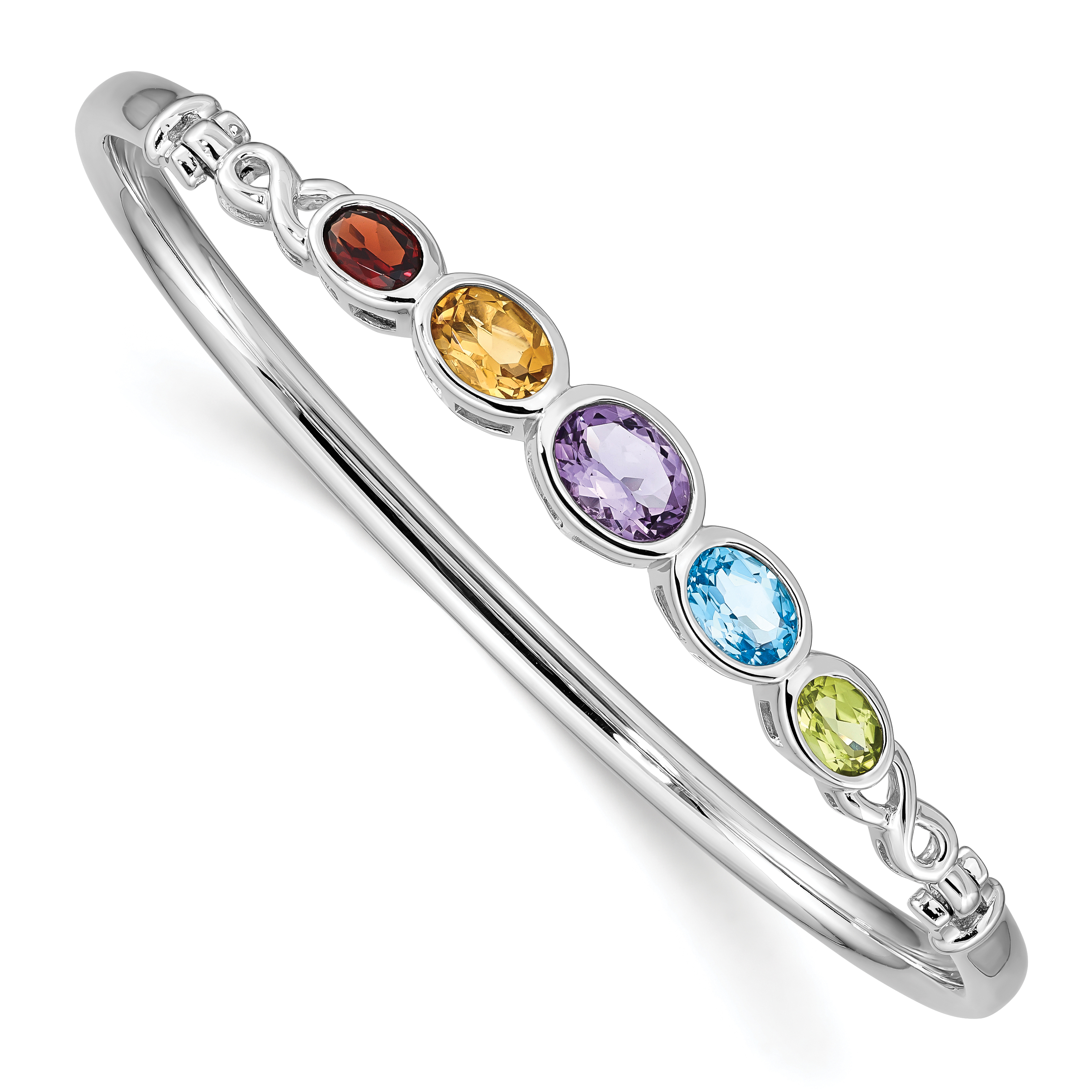 Sterling Silver Rhodium-plated Multi Gemstone Bangle Bracelet (QX937RB)