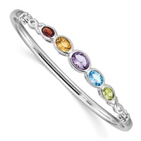 Sterling Silver Rhodium-plated Multi Gemstone Bangle Bracelet view 1