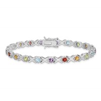 Sterling Silver Rhodium-plated & Multi Gemstone Bracelet view 3