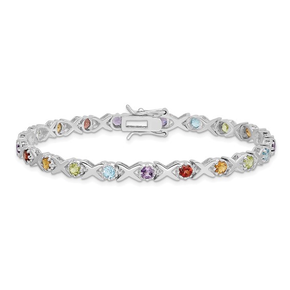 Sterling Silver Rhodium-plated & Multi Gemstone Bracelet