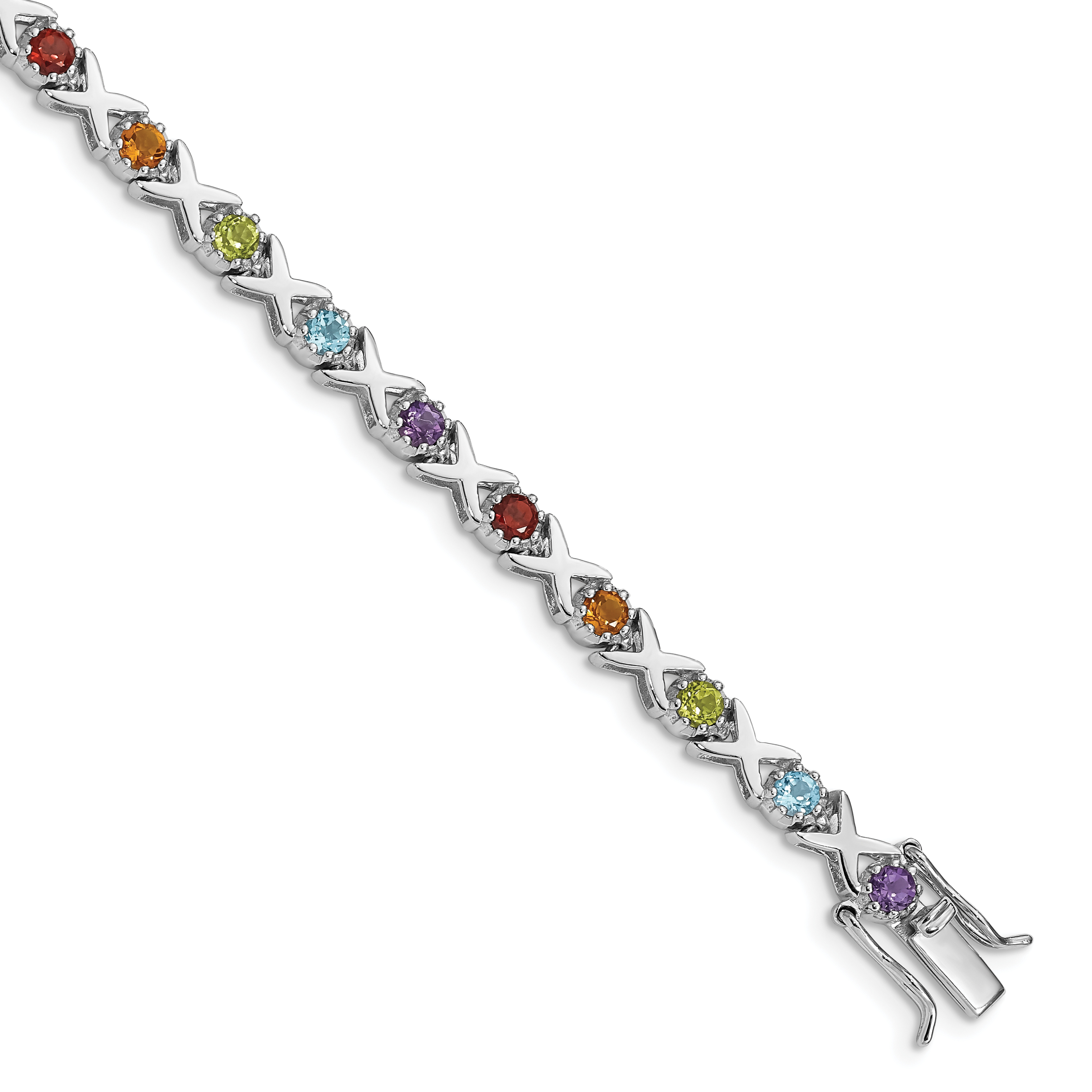 Sterling Silver Rhodium-plated & Multi Gemstone Bracelet (QX942RB)