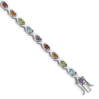 Sterling Silver Rhodium-plated & Multi Gemstone Bracelet view 1