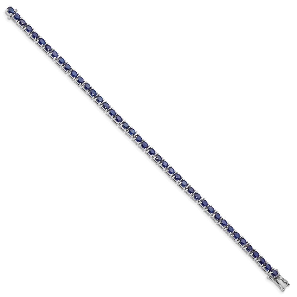 Sterling Silver Rhodium-plated Oval Blue Sapphire 7.5in Bracelet (QX944S)