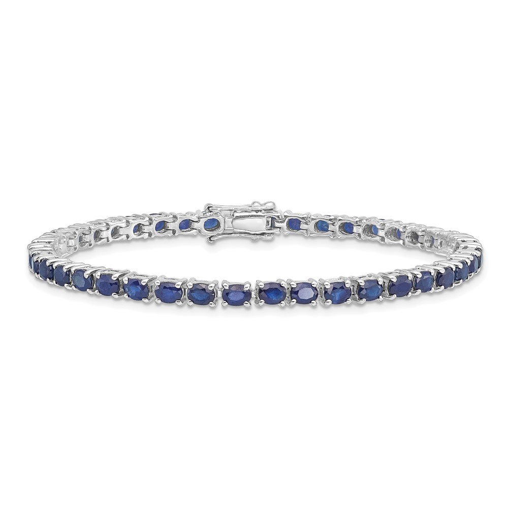 Sterling Silver Rhodium-plated Oval Blue Sapphire 7.5in Bracelet (QX944S)