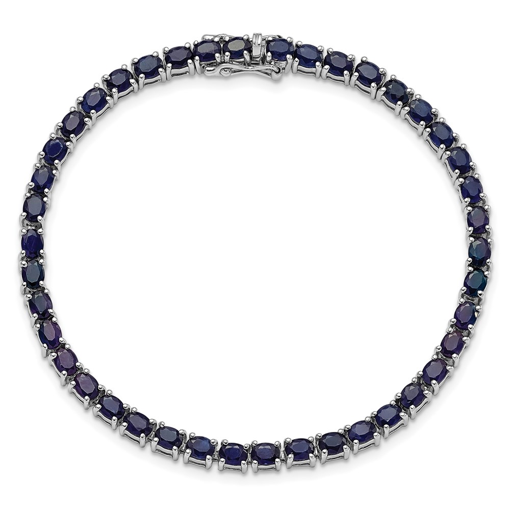 Sterling Silver Rhodium-plated Oval Blue Sapphire 7.5in Bracelet (QX944S)