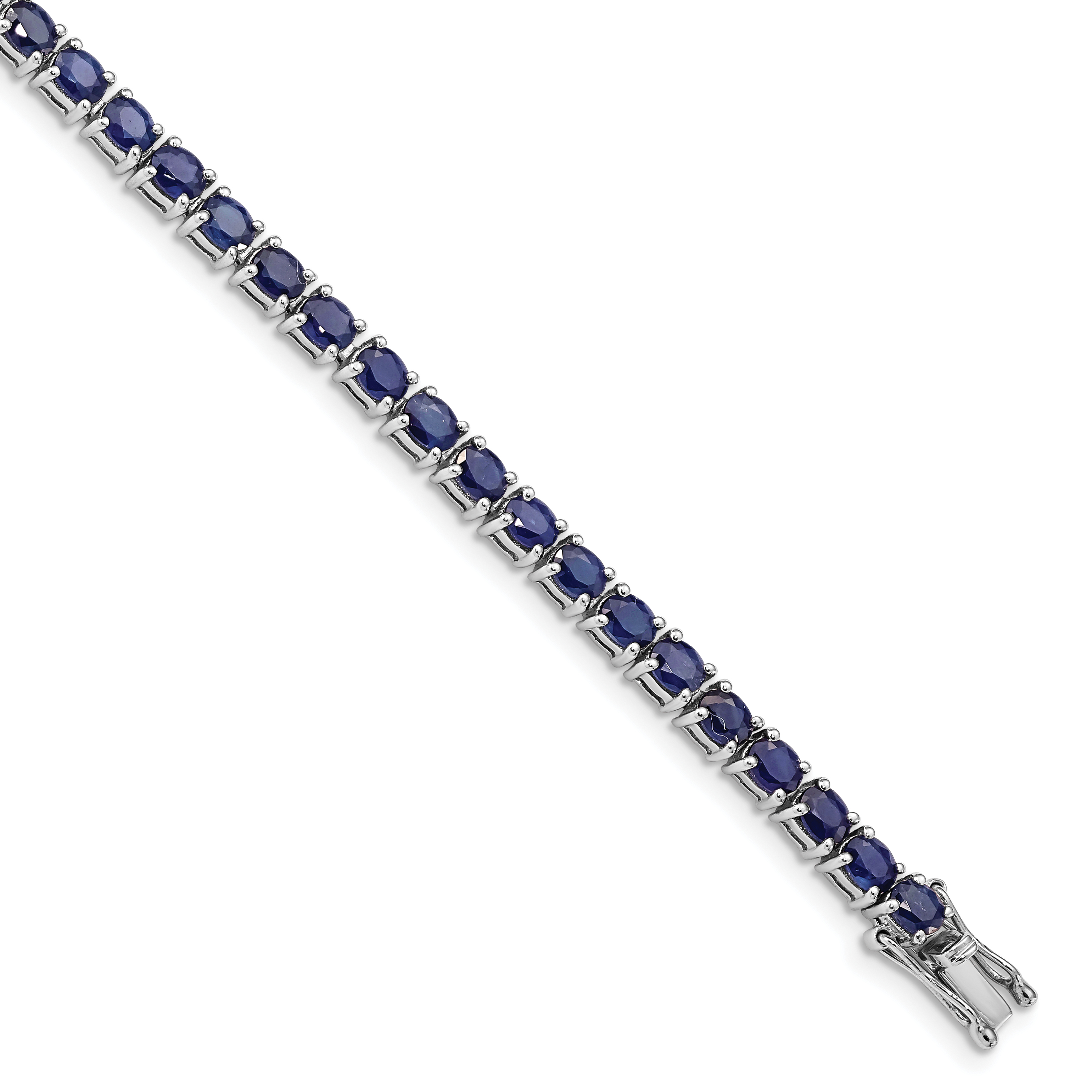 Sterling Silver Rhodium-plated Oval Blue Sapphire 7.5in Bracelet (QX944S)