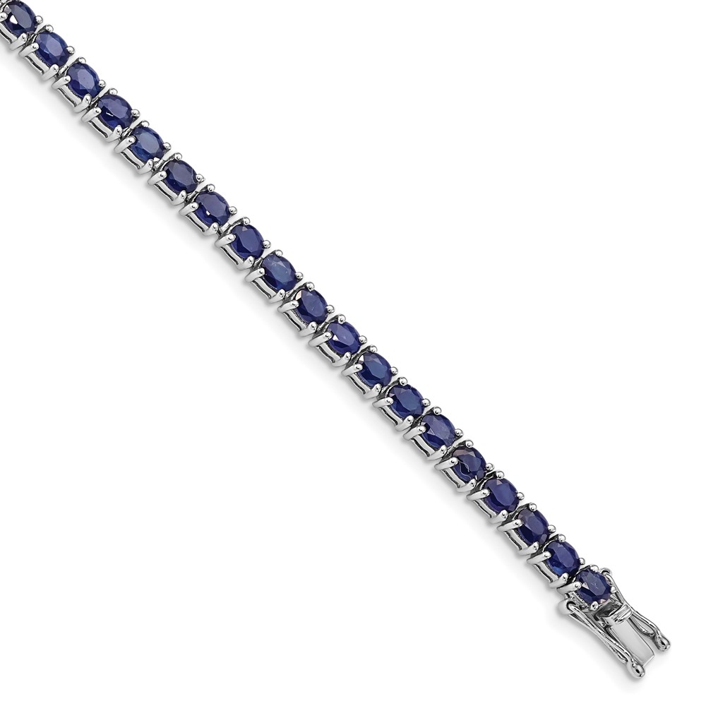 Sterling Silver Rhodium-plated Oval Blue Sapphire 7.5in Bracelet (QX944S)