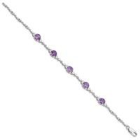 Sterling Silver Rhodium-plated Amethyst & Diamond Tennis Bracelet view 2