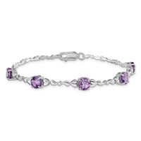 Sterling Silver Rhodium-plated Amethyst & Diamond Tennis Bracelet view 4