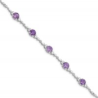 Sterling Silver Rhodium-plated Amethyst & Diamond Tennis Bracelet view 1