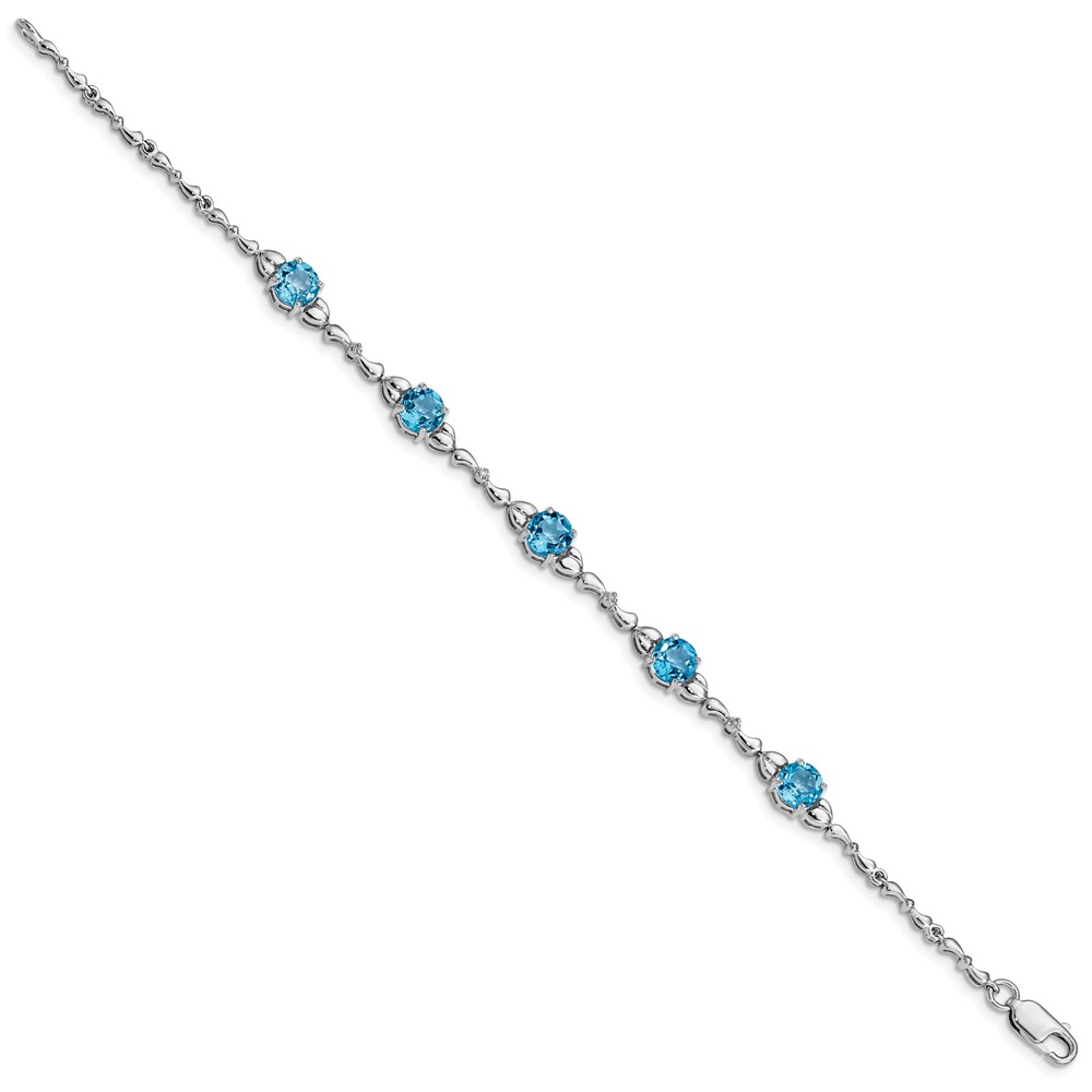 Sterling Silver Rhodium-plated Lt. Swiss Blue Topaz & Diamond Bracelet (QX946BT)