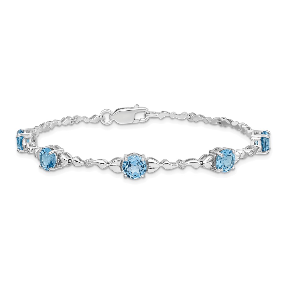 Sterling Silver Rhodium-plated Lt. Swiss Blue Topaz & Diamond Bracelet (QX946BT)