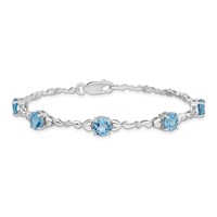 Sterling Silver Rhodium-plated Lt. Swiss Blue Topaz & Diamond Bracelet view 3