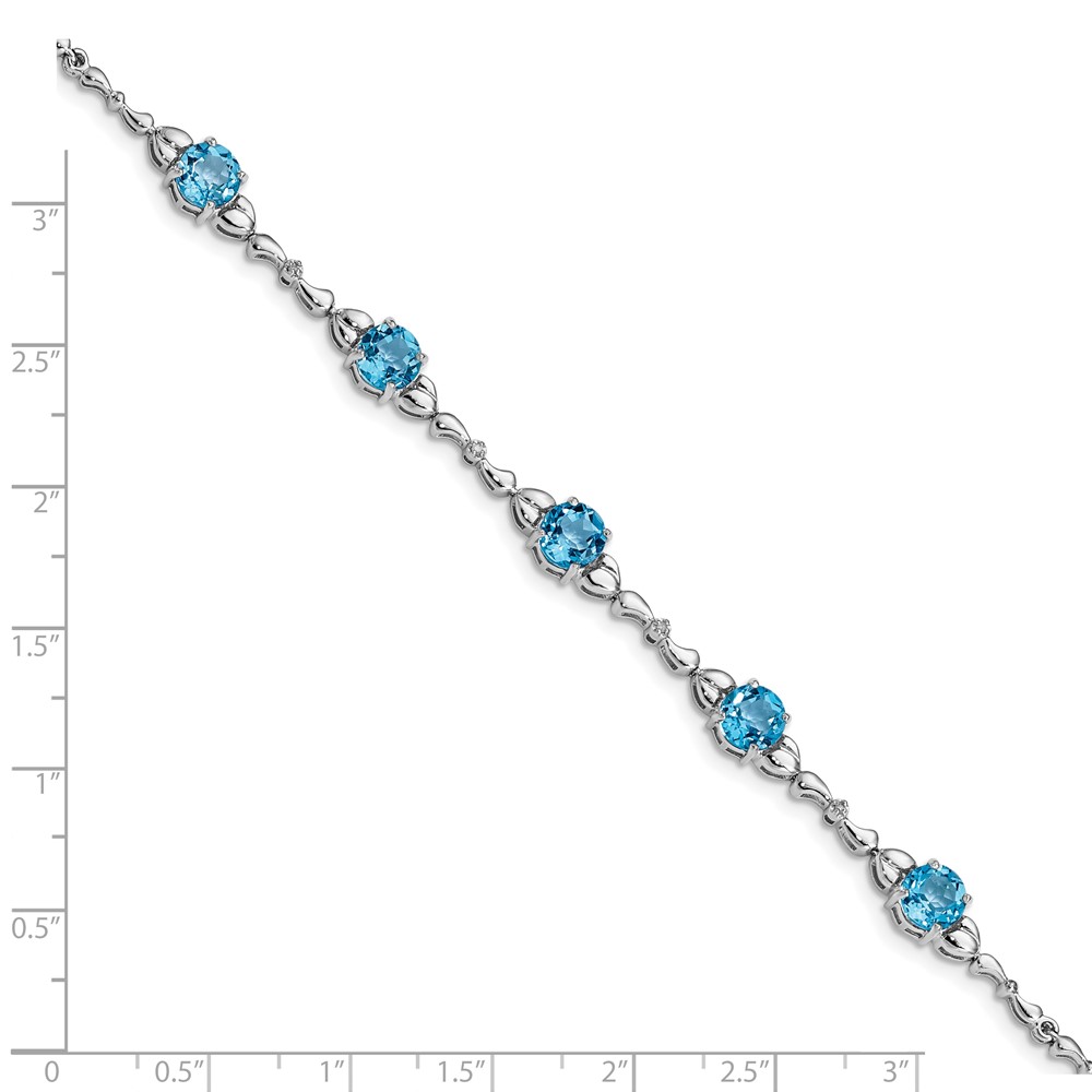 Sterling Silver Rhodium-plated Lt. Swiss Blue Topaz & Diamond Bracelet (QX946BT)
