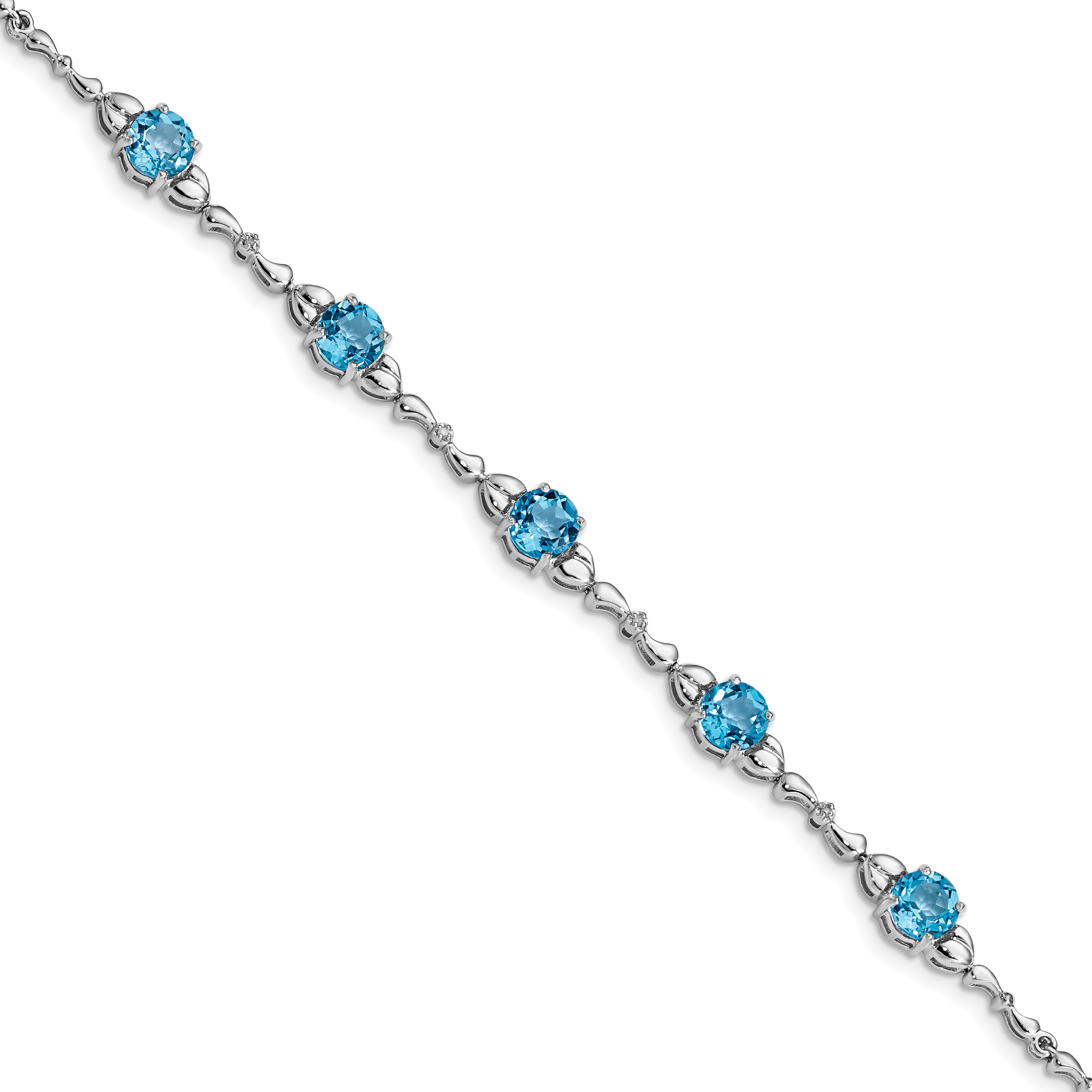 Sterling Silver Rhodium-plated Lt. Swiss Blue Topaz & Diamond Bracelet (QX946BT)