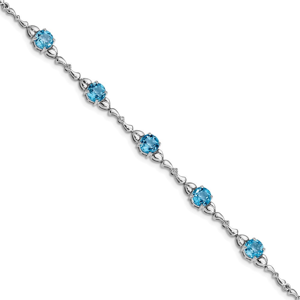 Sterling Silver Rhodium-plated Lt. Swiss Blue Topaz & Diamond Bracelet (QX946BT)