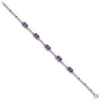 Sterling Silver Rhodium-plated Amethyst & Diamond Tennis Bracelet view 2