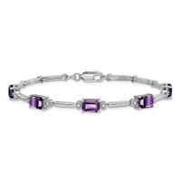 Sterling Silver Rhodium-plated Amethyst & Diamond Tennis Bracelet view 3