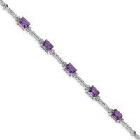 Sterling Silver Rhodium-plated Amethyst & Diamond Tennis Bracelet view 1