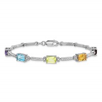 Sterling Silver Rhodium-plated Multi Gemstone & Diamond Tennis Bracelet view 3