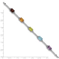 Sterling Silver Rhodium-plated Multi Gemstone & Diamond Tennis Bracelet view 4