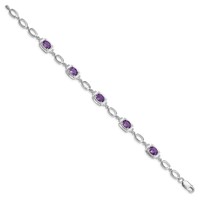 Sterling Silver Rhodium-plated Amethyst Link Bracelet view 2