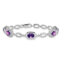 Sterling Silver Rhodium-plated Amethyst Link Bracelet view 4
