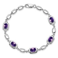 Sterling Silver Rhodium-plated Amethyst Link Bracelet view 5