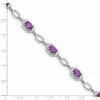 Sterling Silver Rhodium-plated Amethyst Link Bracelet view 3