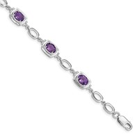 Sterling Silver Rhodium-plated Amethyst Link Bracelet view 1