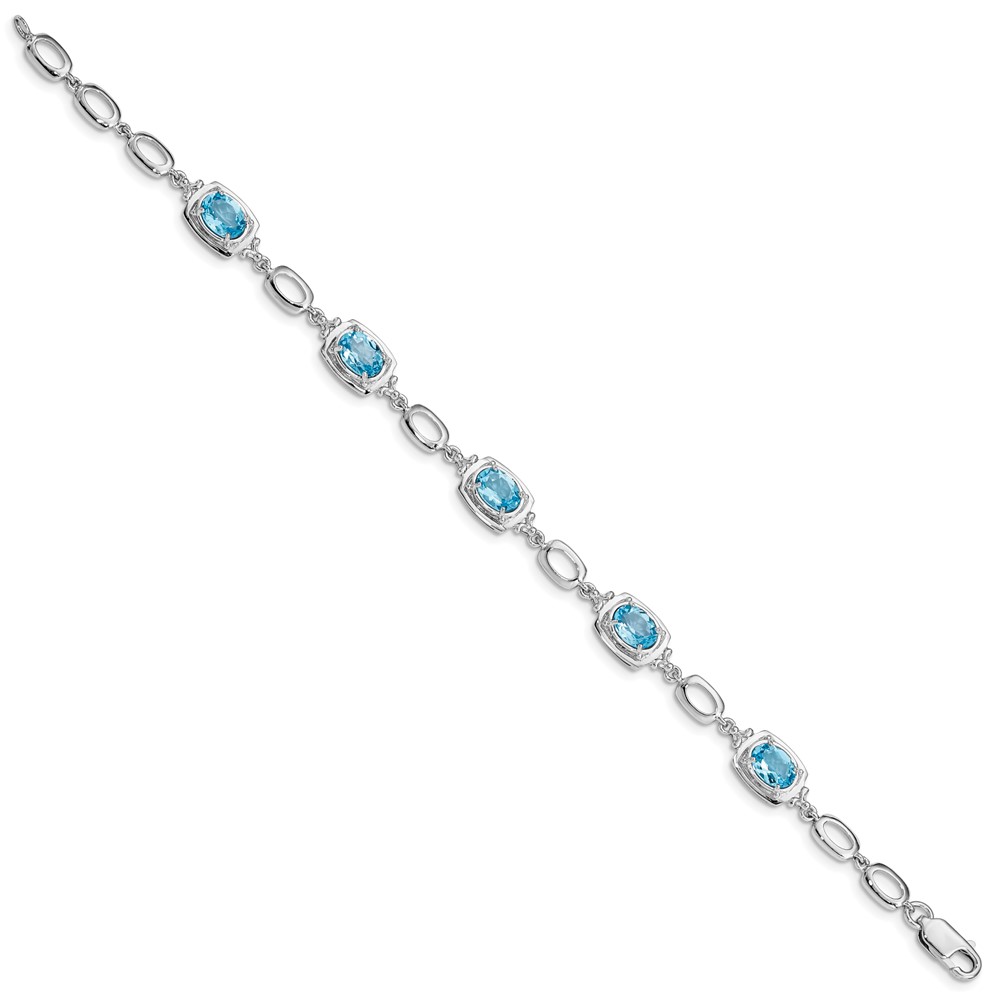 Sterling Silver Rhodium-plated Light Swiss Blue Topaz Link Bracelet (QX948BT)