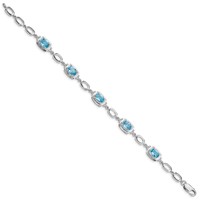 Sterling Silver Rhodium-plated Light Swiss Blue Topaz Link Bracelet view 2