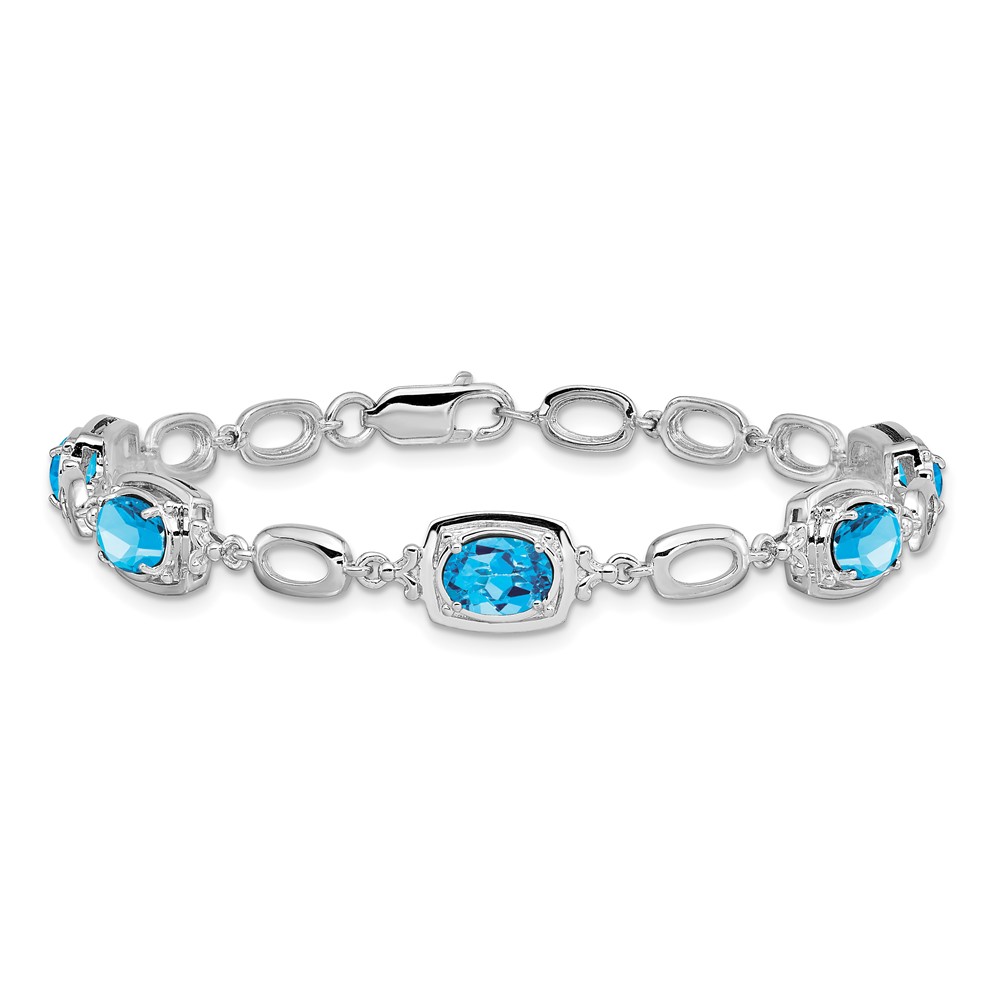 Sterling Silver Rhodium-plated Light Swiss Blue Topaz Link Bracelet (QX948BT)