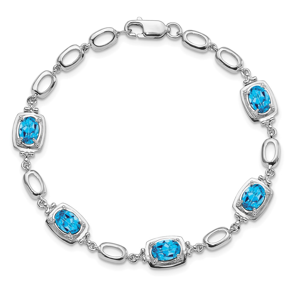 Sterling Silver Rhodium-plated Light Swiss Blue Topaz Link Bracelet (QX948BT)