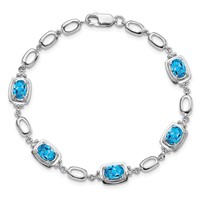 Sterling Silver Rhodium-plated Light Swiss Blue Topaz Link Bracelet view 5