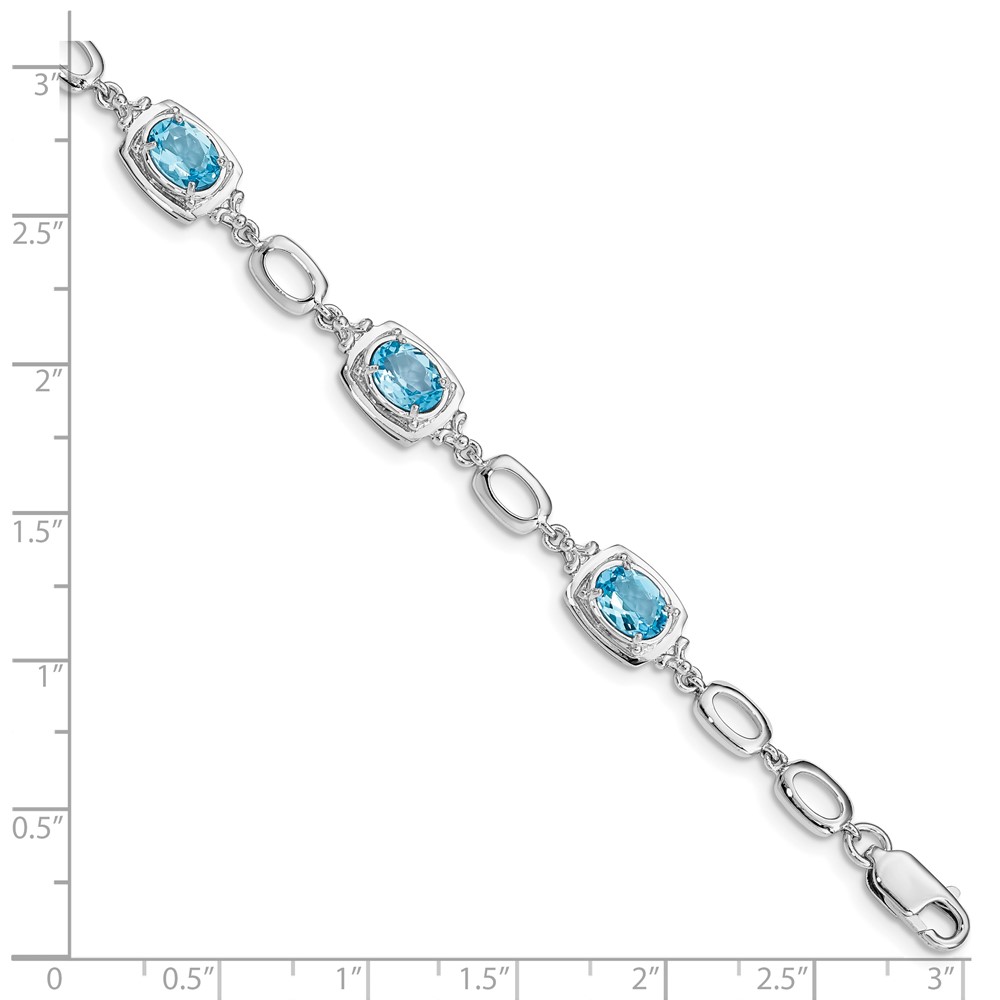 Sterling Silver Rhodium-plated Light Swiss Blue Topaz Link Bracelet (QX948BT)