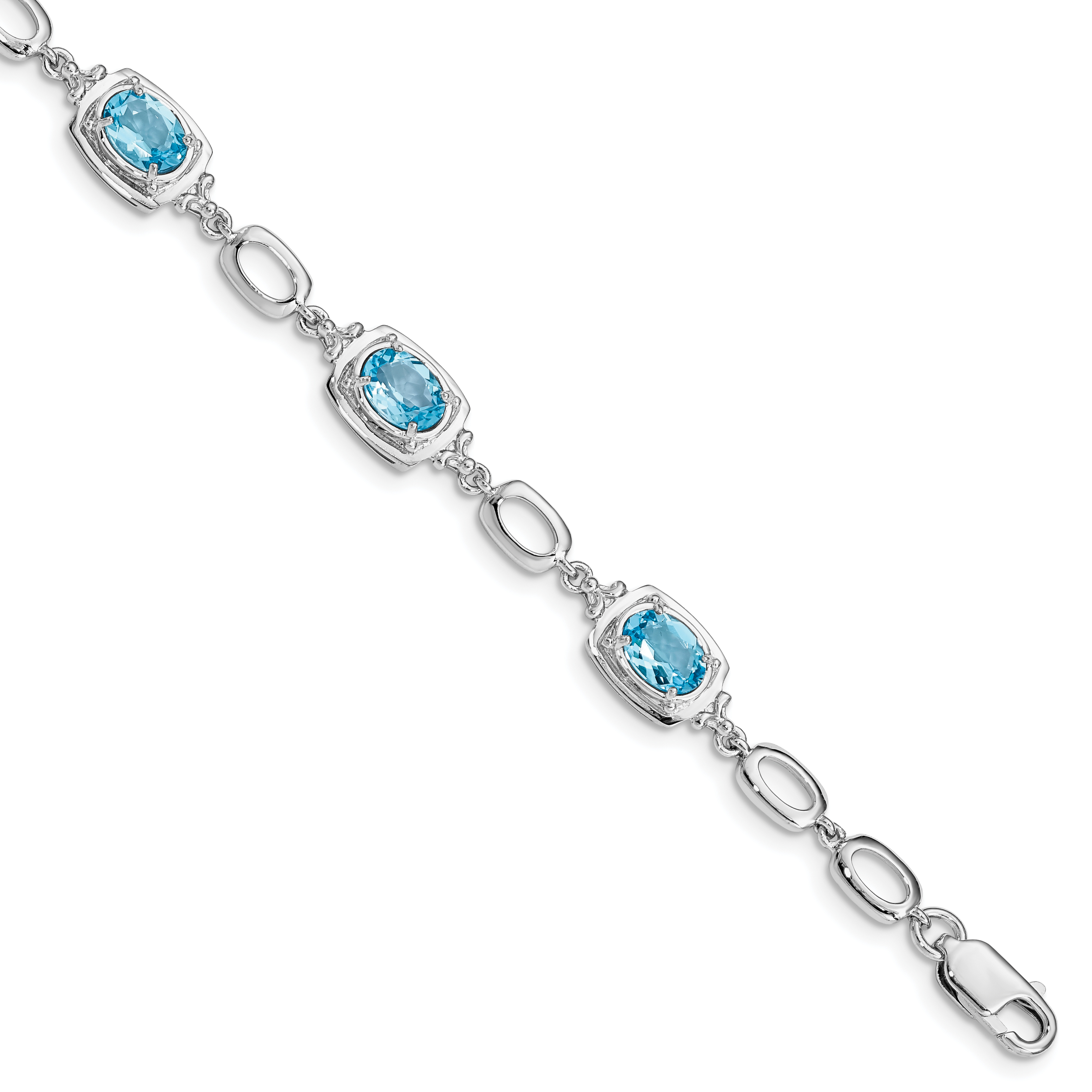 Sterling Silver Rhodium-plated Light Swiss Blue Topaz Link Bracelet (QX948BT)