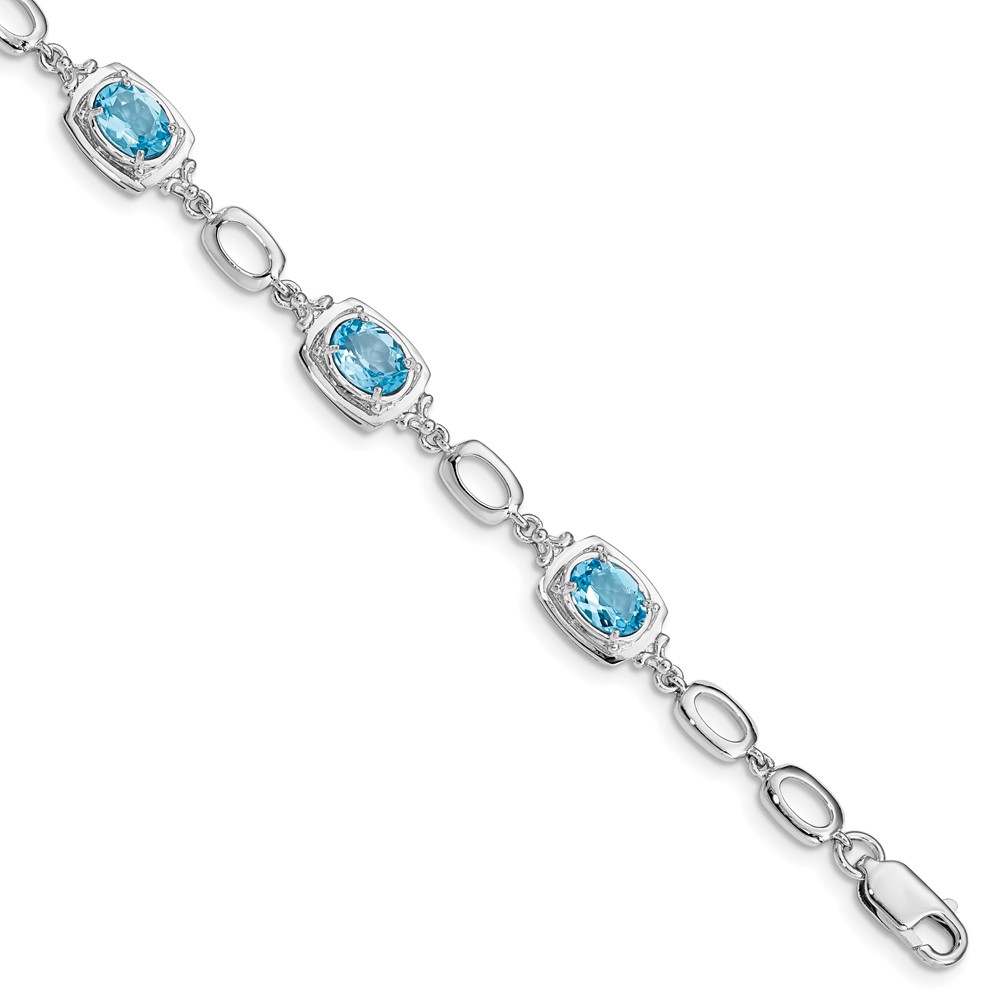Sterling Silver Rhodium-plated Light Swiss Blue Topaz Link Bracelet (QX948BT)