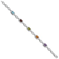 Sterling Silver Rhodium-plated Multi Gemstone Link Bracelet view 1