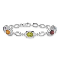 Sterling Silver Rhodium-plated Multi Gemstone Link Bracelet view 3