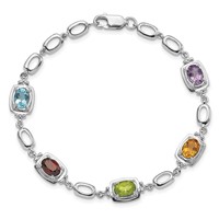 Sterling Silver Rhodium-plated Multi Gemstone Link Bracelet view 5